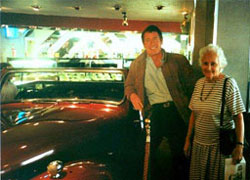 Peggy with the beautiful 1959 Triumph driven by Jersey detective Jim Bergerac