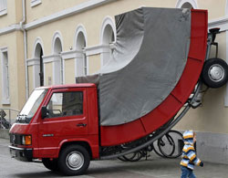 Truck sculpture receives parking ticket