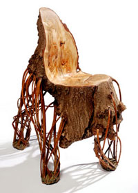 Chair made from the trunk of an oak tree